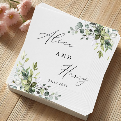 Personalized Wedding Cocktail Napkins – Custom Floral Name Elegant Bride & Groom Decor