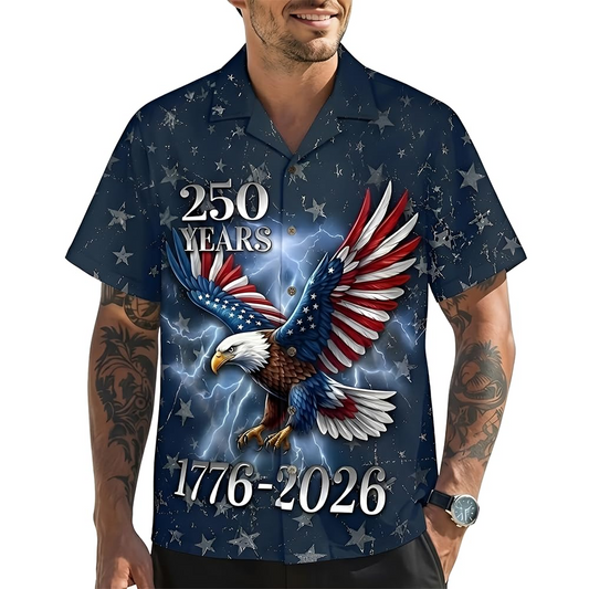 USA 250th Anniversary Hawaiian Shirt, Patriotic Eagle & Statue of Liberty 250 Years of Freedom Gift for Men V2