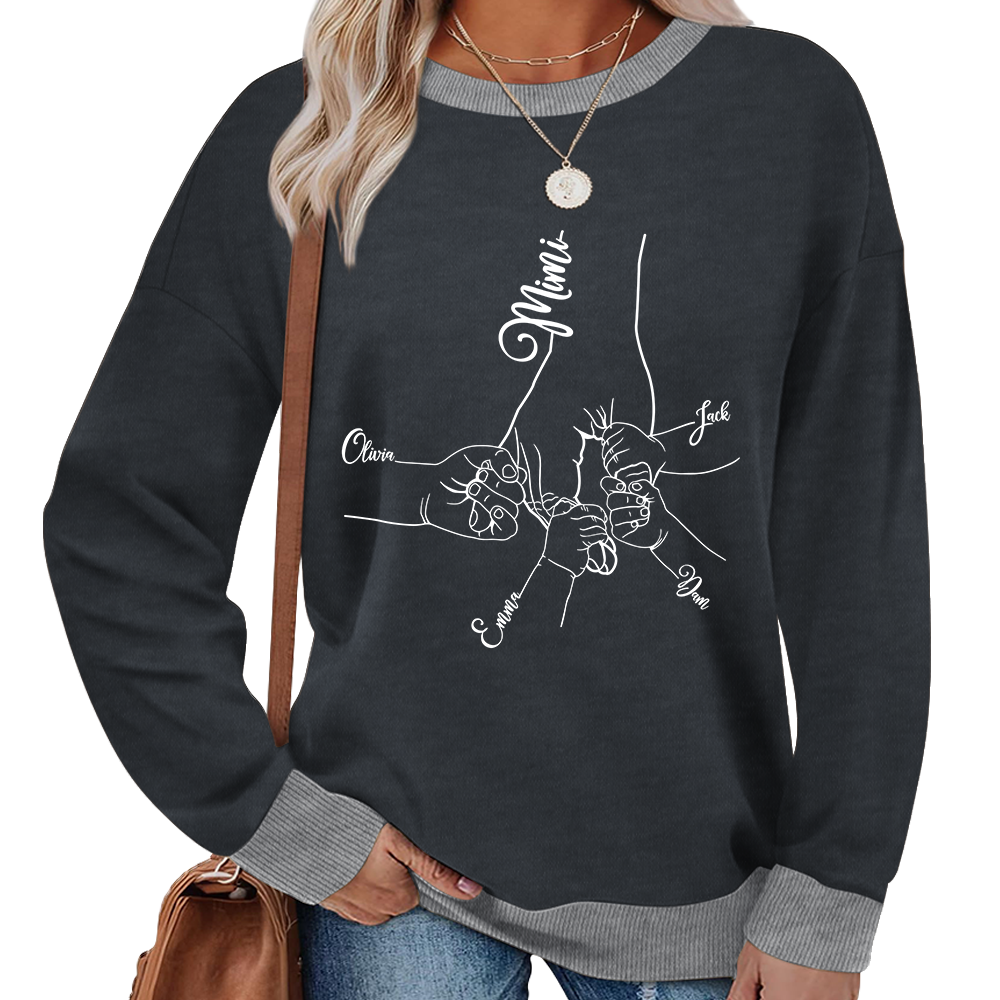 Personalized Mimi Sweatshirt with Grandkids’ Names – Custom Hands Drawing Family Sweater Gift for Grandma