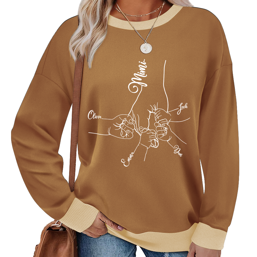 Personalized Mimi Sweatshirt with Grandkids’ Names – Custom Hands Drawing Family Sweater Gift for Grandma