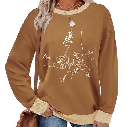 Personalized Mimi Sweatshirt with Grandkids’ Names – Custom Hands Drawing Family Sweater Gift for Grandma