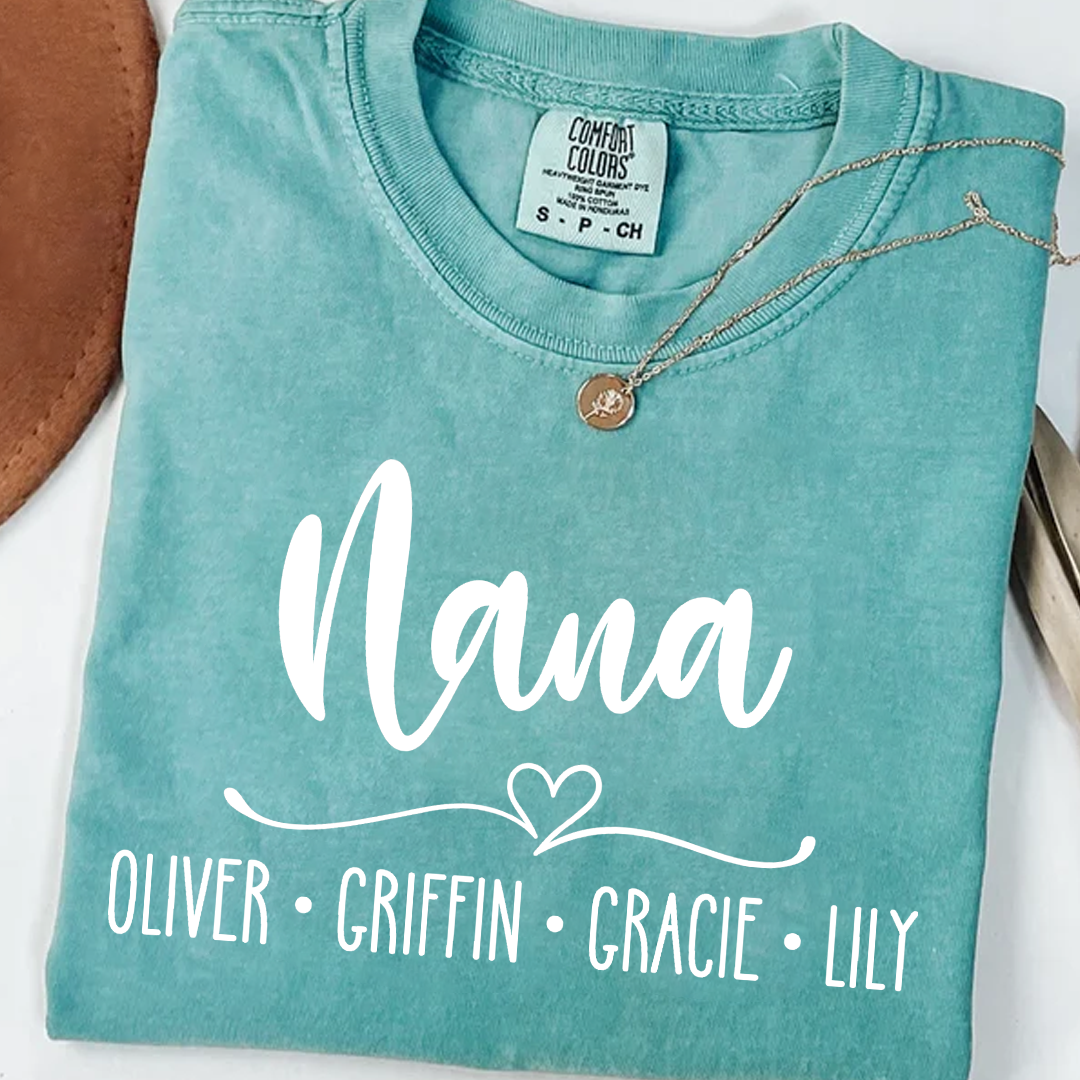 Comfort Colors Personalized Nana Shirt with Grandkids' Names - Custom Family Gift for Nana