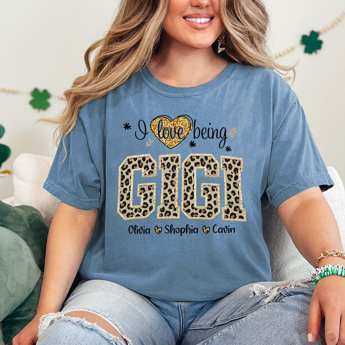 Comfort Colors Personalized I Love Being Gigi Shirt - Leopard Print Custom Grandkids Names Tee