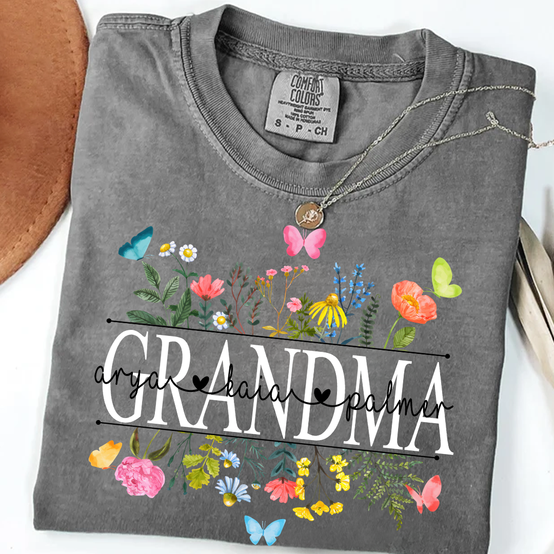 Personalized Grandma Comfort Colors Custom Watercolor Wildflower Grandma T-Shirt