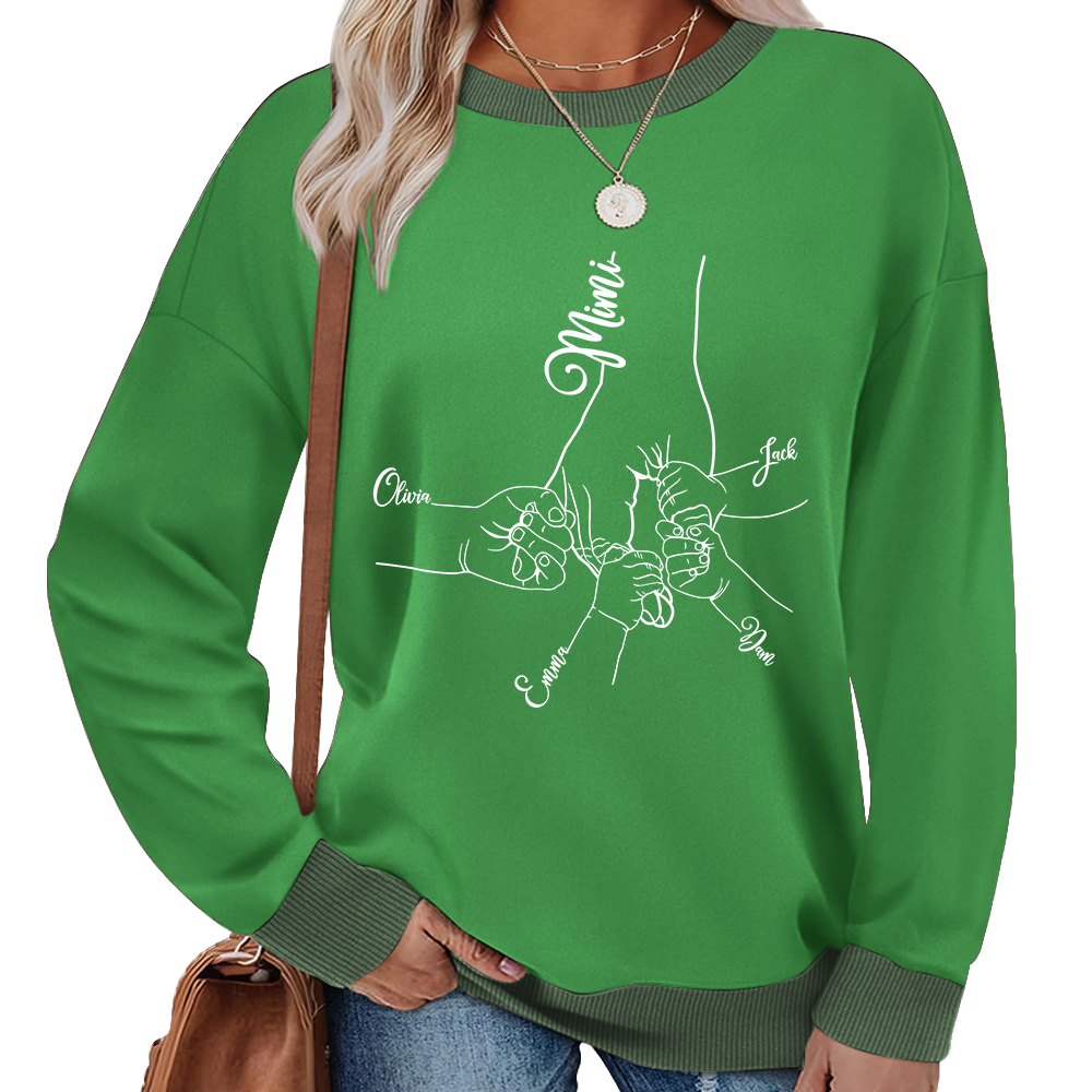 Personalized Mimi Sweatshirt with Grandkids’ Names – Custom Hands Drawing Family Sweater Gift for Grandma