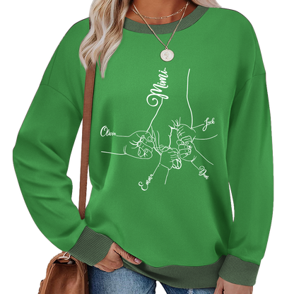 Personalized Mimi Sweatshirt with Grandkids’ Names – Custom Hands Drawing Family Sweater Gift for Grandma