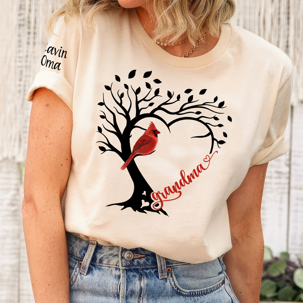 Custom Grandma Cardinal With Grandkids T-Shirt