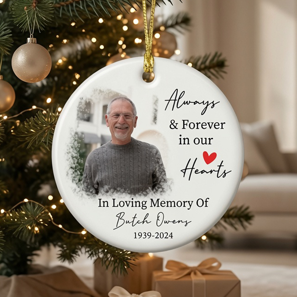 Personalized Memorial Photo Ornament, Custom Ceramic Christmas Memorial Ornament, In Loving Memory Gift, Sympathy Keepsake, Remembrance Ornament
