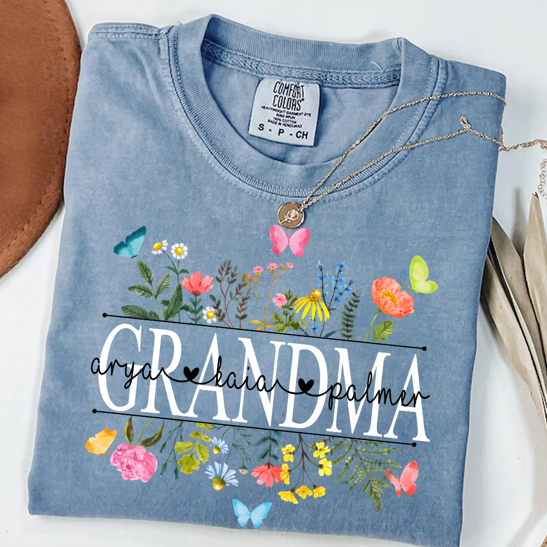Personalized Grandma Comfort Colors Custom Watercolor Wildflower Grandma T-Shirt