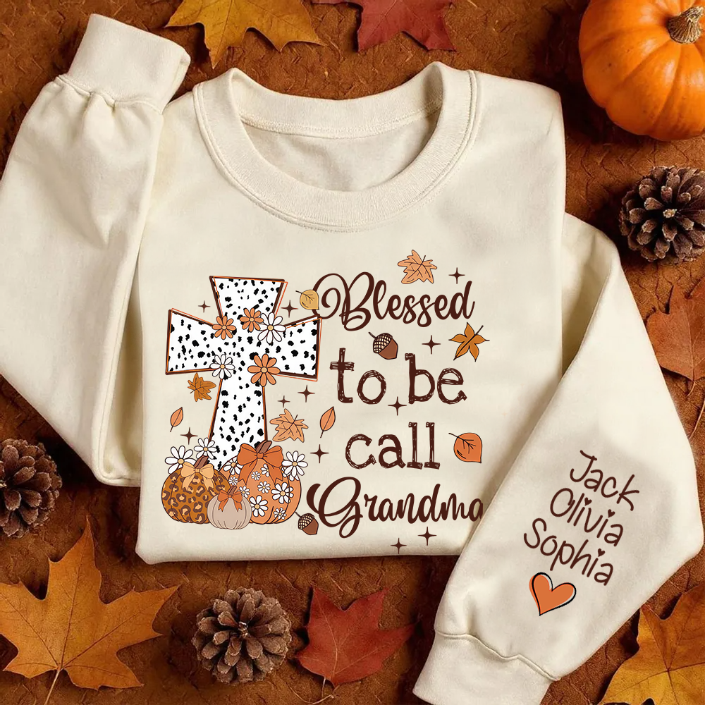 Personalized Grandma Fall Sweatshirt – Blessed to Be Called Grandma with Custom Grandkids’ Names – Grandparents Day Gift