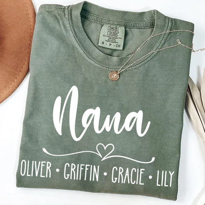 Comfort Colors Personalized Nana Shirt with Grandkids' Names - Custom Family Gift for Nana