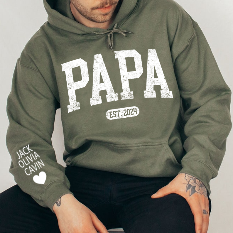 Custom Papa Est 2025 T-Shirt, Dad Gift, Father's Day Shirt, New Grandpa Shirt Grandkids Names On The Sleeve