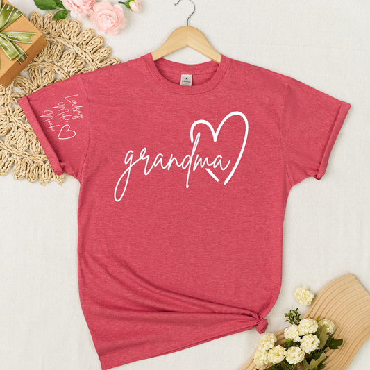 Personalized Grandma Heart T-Shirt with Custom Names - Perfect Gift for Grandma, Family, or Loved Ones