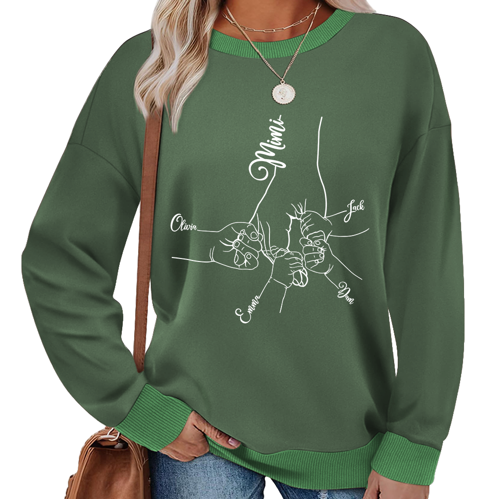 Personalized Mimi Sweatshirt with Grandkids’ Names – Custom Hands Drawing Family Sweater Gift for Grandma