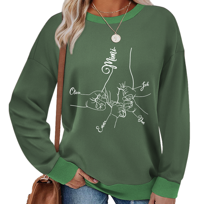 Personalized Mimi Sweatshirt with Grandkids’ Names – Custom Hands Drawing Family Sweater Gift for Grandma