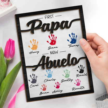 First Dad Now Granddad - Family Personalized Custom 2-Layered Wooden Plaque With Stand