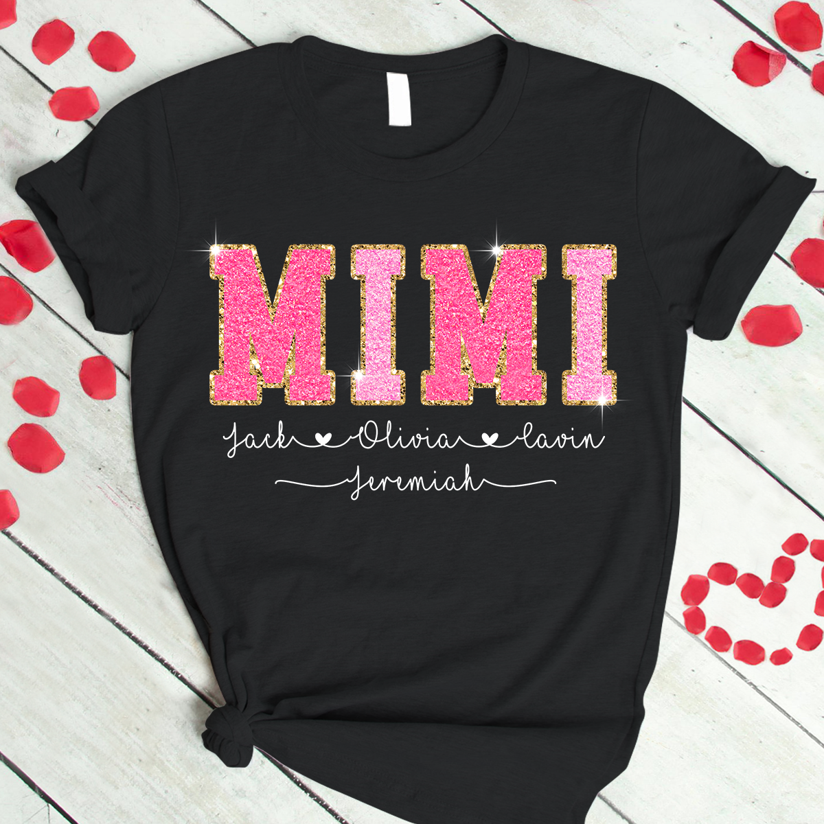 Custom Glitter Grandma With Grandkids Valentine's Day T-Shirt