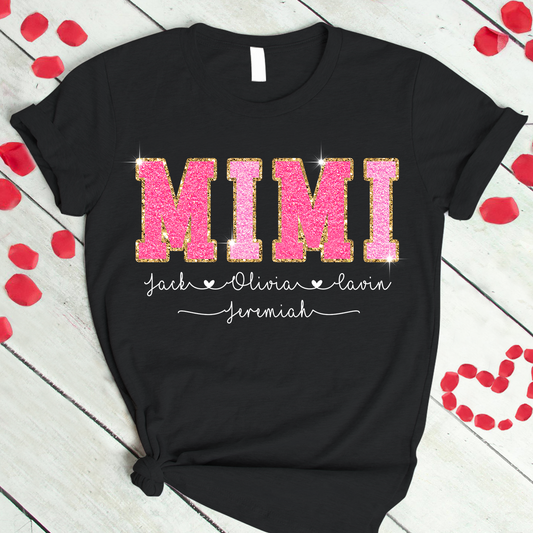 Custom Glitter Grandma With Grandkids Valentine's Day T-Shirt
