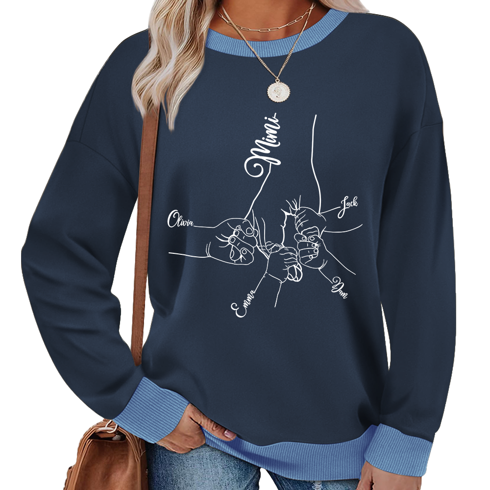 Personalized Mimi Sweatshirt with Grandkids’ Names – Custom Hands Drawing Family Sweater Gift for Grandma