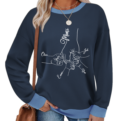 Personalized Mimi Sweatshirt with Grandkids’ Names – Custom Hands Drawing Family Sweater Gift for Grandma