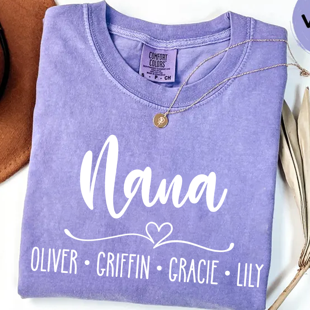 Comfort Colors Personalized Nana Shirt with Grandkids' Names - Custom Family Gift for Nana