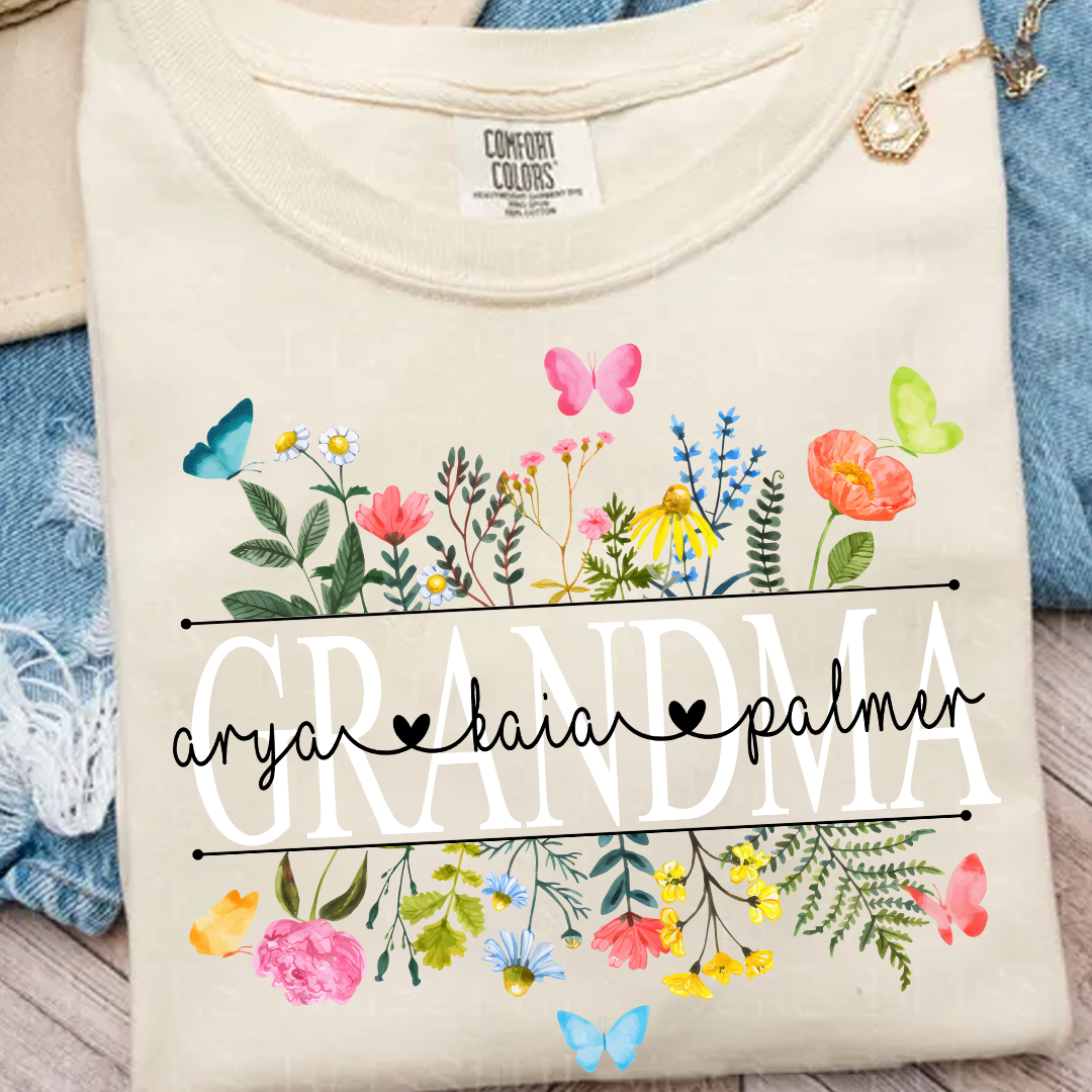 Personalized Grandma Comfort Colors Custom Watercolor Wildflower Grandma T-Shirt