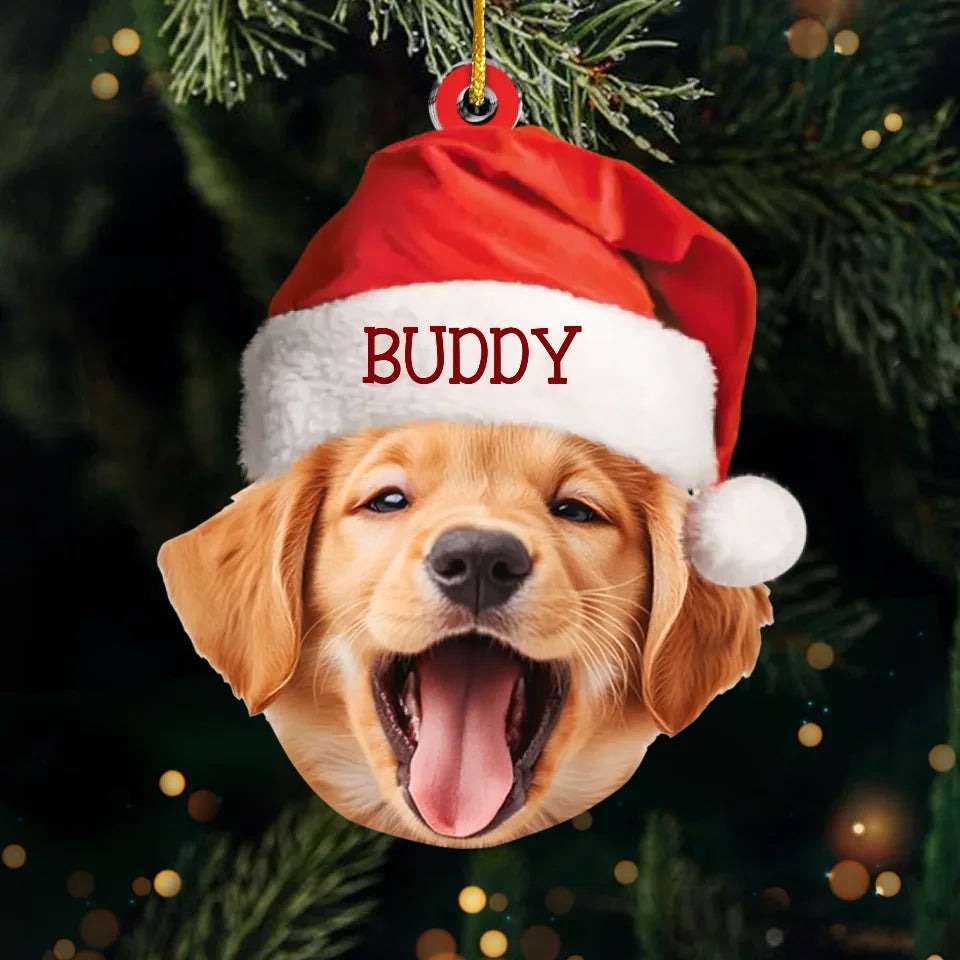 Custom Pet Christmas Ornament, Upload Dog & Cat Picture with Name Personalized Holiday Gift