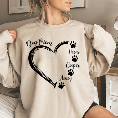 Personalized Dog Mom Heart Sweatshirt, Personalized Dog Name Hoodie, Dog Mom Gift, Gift For Dog Lover
