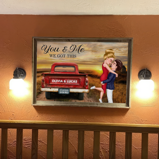 Custom Rustic Red Truck Couple Hugging Kissing Poster, Nostalgia Poster Heartfelt, Valentine Anniversary Gift For Him Her