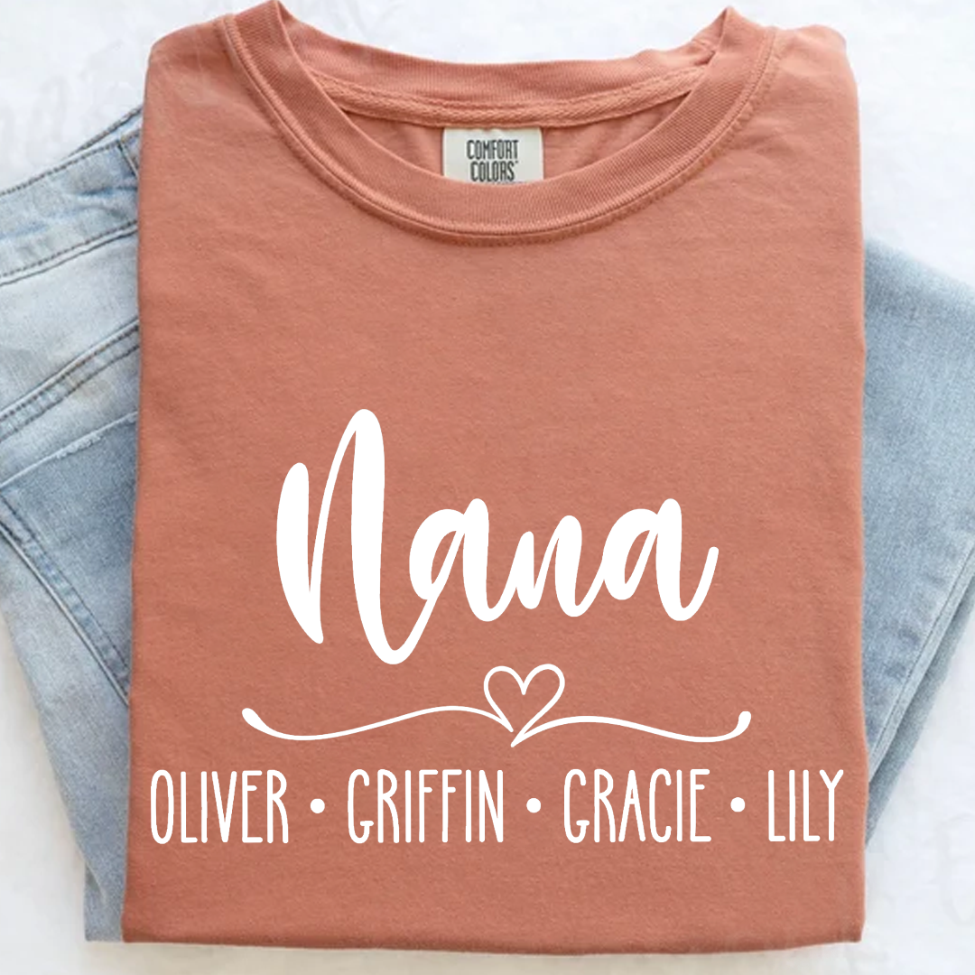 Comfort Colors Personalized Nana Shirt with Grandkids' Names - Custom Family Gift for Nana
