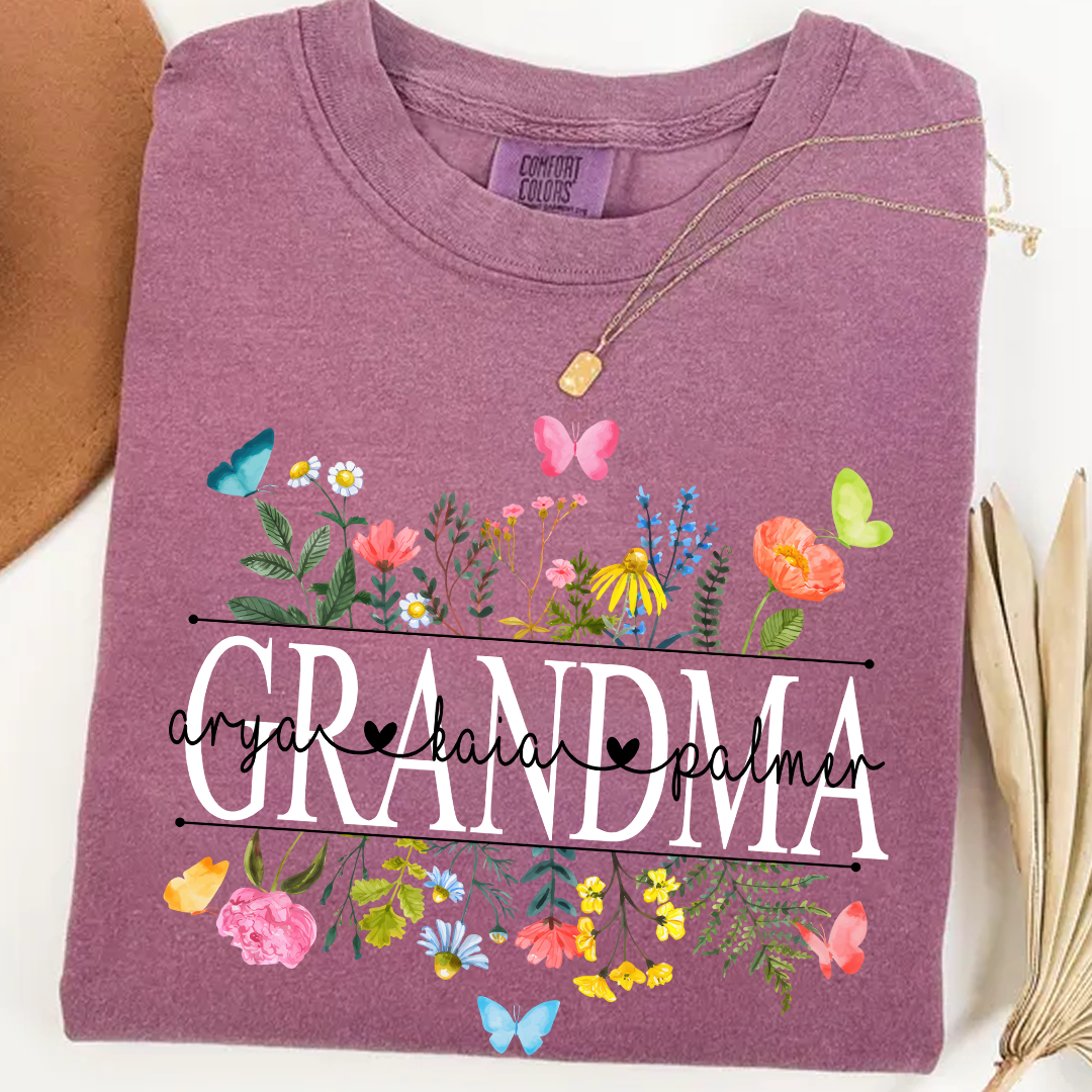 Personalized Grandma Comfort Colors Custom Watercolor Wildflower Grandma T-Shirt