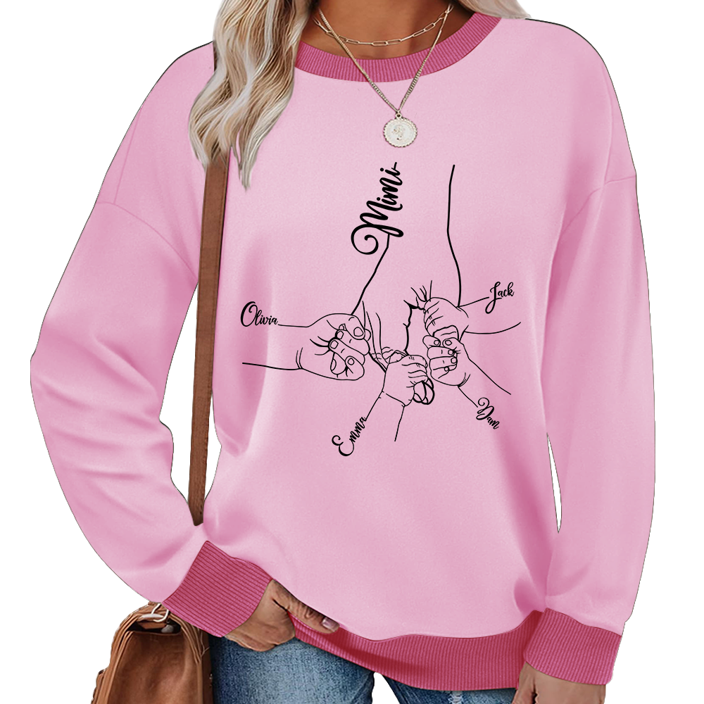 Personalized Mimi Sweatshirt with Grandkids’ Names – Custom Hands Drawing Family Sweater Gift for Grandma