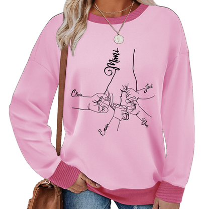 Personalized Mimi Sweatshirt with Grandkids’ Names – Custom Hands Drawing Family Sweater Gift for Grandma