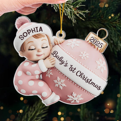 Custom Acrylic Ornament, Personalized Christmas Baby Shower, First Christmas Magic Begins