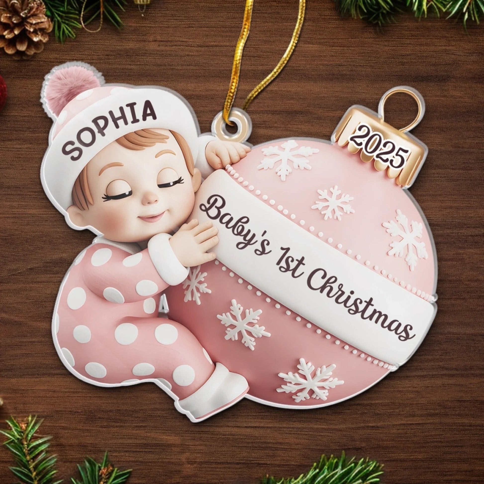 Custom Acrylic Ornament, Personalized Christmas Baby Shower, First Christmas Magic Begins