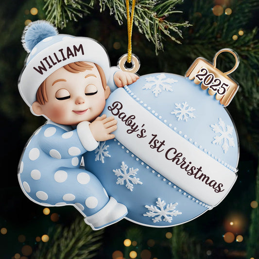 Custom Acrylic Ornament, Personalized Christmas Baby Shower, First Christmas Magic Begins