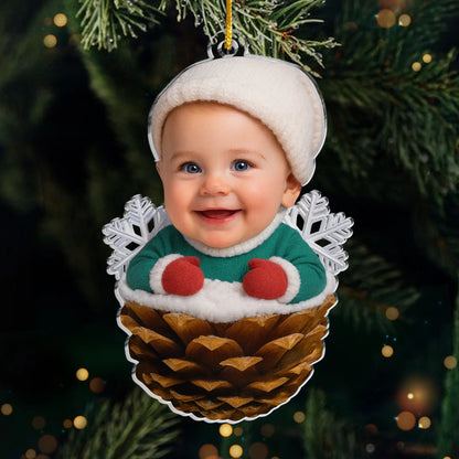 Custom Photo Acrylic Ornament - Personalized Christmas Baby Shower, Gender Reveal Gifts For New Moms, New Dads, New Parents - Cutest Pinecone On The Tree
