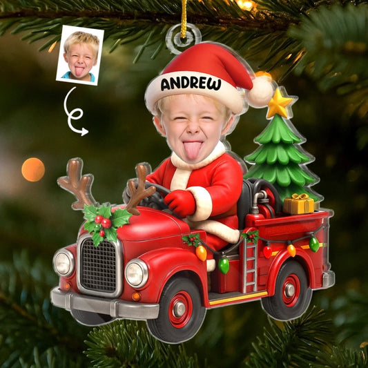 Custom Photo Acrylic Ornament, Personalized Christmas Birthday Gifts For Kids, Driving Into Holiday Magic