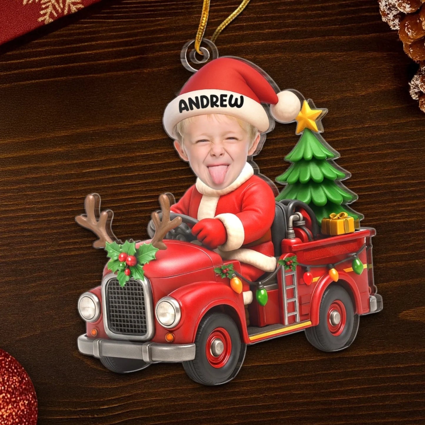 Custom Photo Acrylic Ornament, Personalized Christmas Birthday Gifts For Kids, Driving Into Holiday Magic