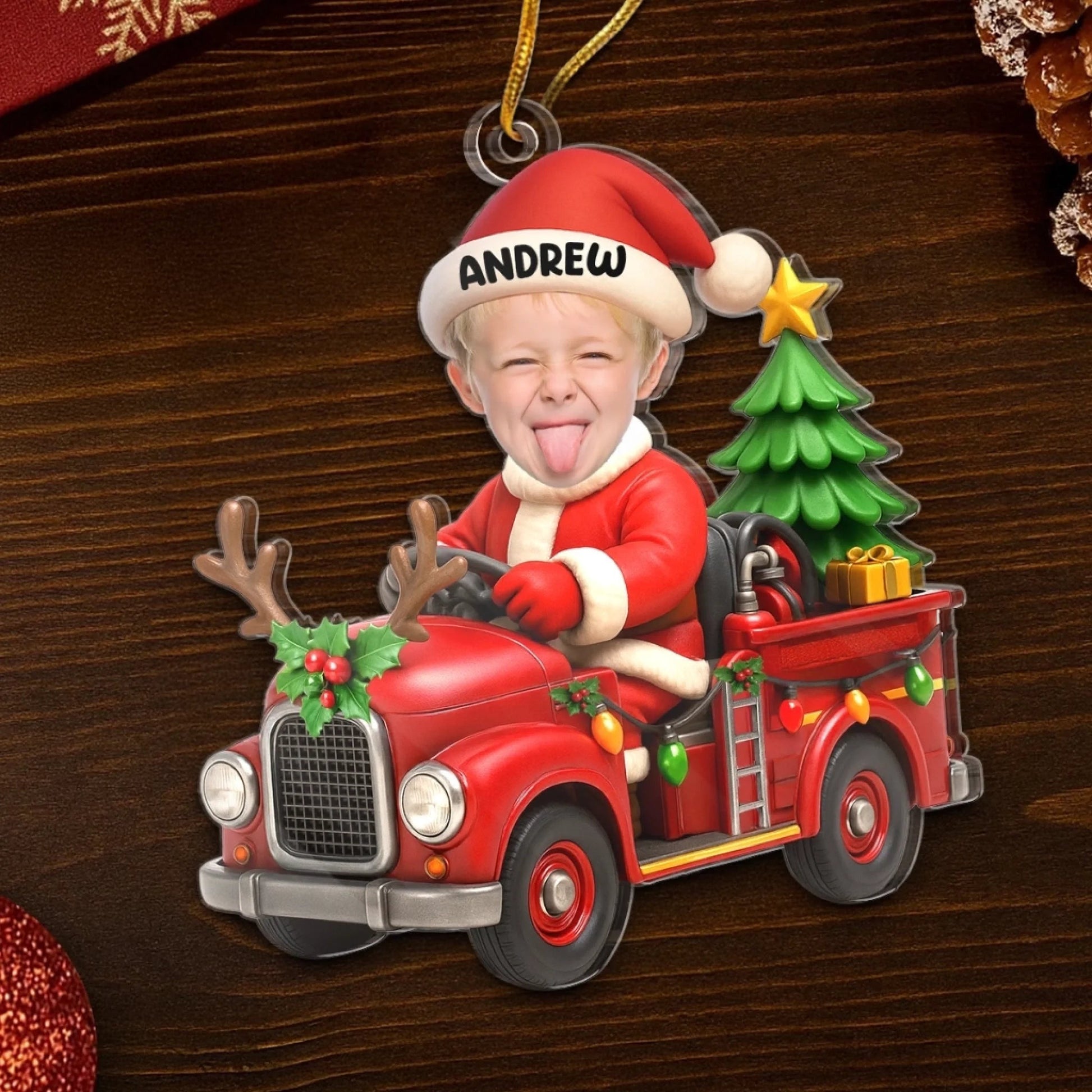 Custom Photo Acrylic Ornament, Personalized Christmas Birthday Gifts For Kids, Driving Into Holiday Magic