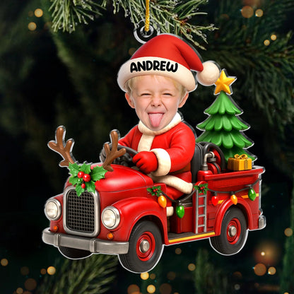 Custom Photo Acrylic Ornament, Personalized Christmas Birthday Gifts For Kids, Driving Into Holiday Magic