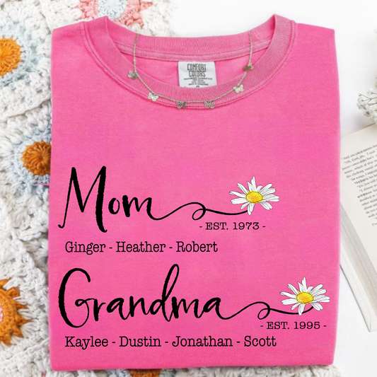 Personalized Mom & Grandma Shirt – Custom Family Name T-Shirt with Birth Year – Unique Gift for Mothers & Grandmothers, Birthday, Mother’s Day
