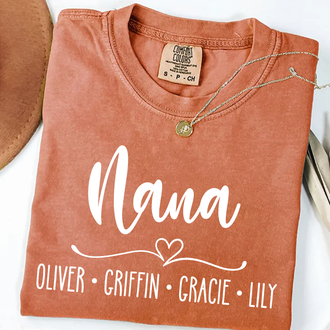 Comfort Colors Personalized Nana Shirt with Grandkids' Names - Custom Family Gift for Nana