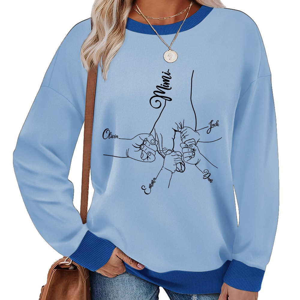 Personalized Mimi Sweatshirt with Grandkids’ Names – Custom Hands Drawing Family Sweater Gift for Grandma