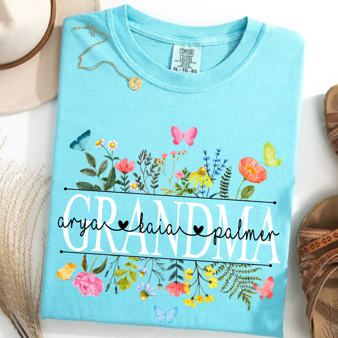 Personalized Grandma Comfort Colors Custom Watercolor Wildflower Grandma T-Shirt