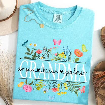 Personalized Grandma Comfort Colors Custom Watercolor Wildflower Grandma T-Shirt