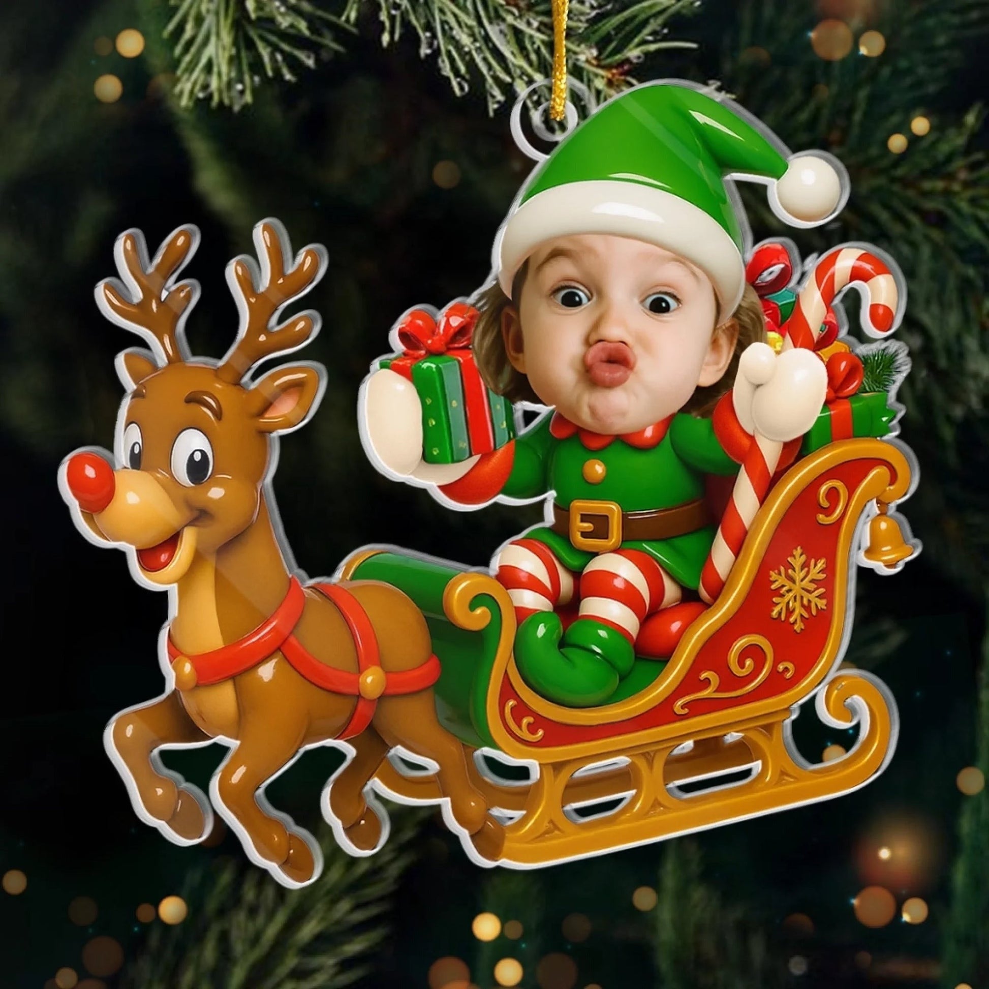 Custom Photo Acrylic Ornament, Personalized Christmas Birthday Gifts For Kids, Sleigh Bells Fun