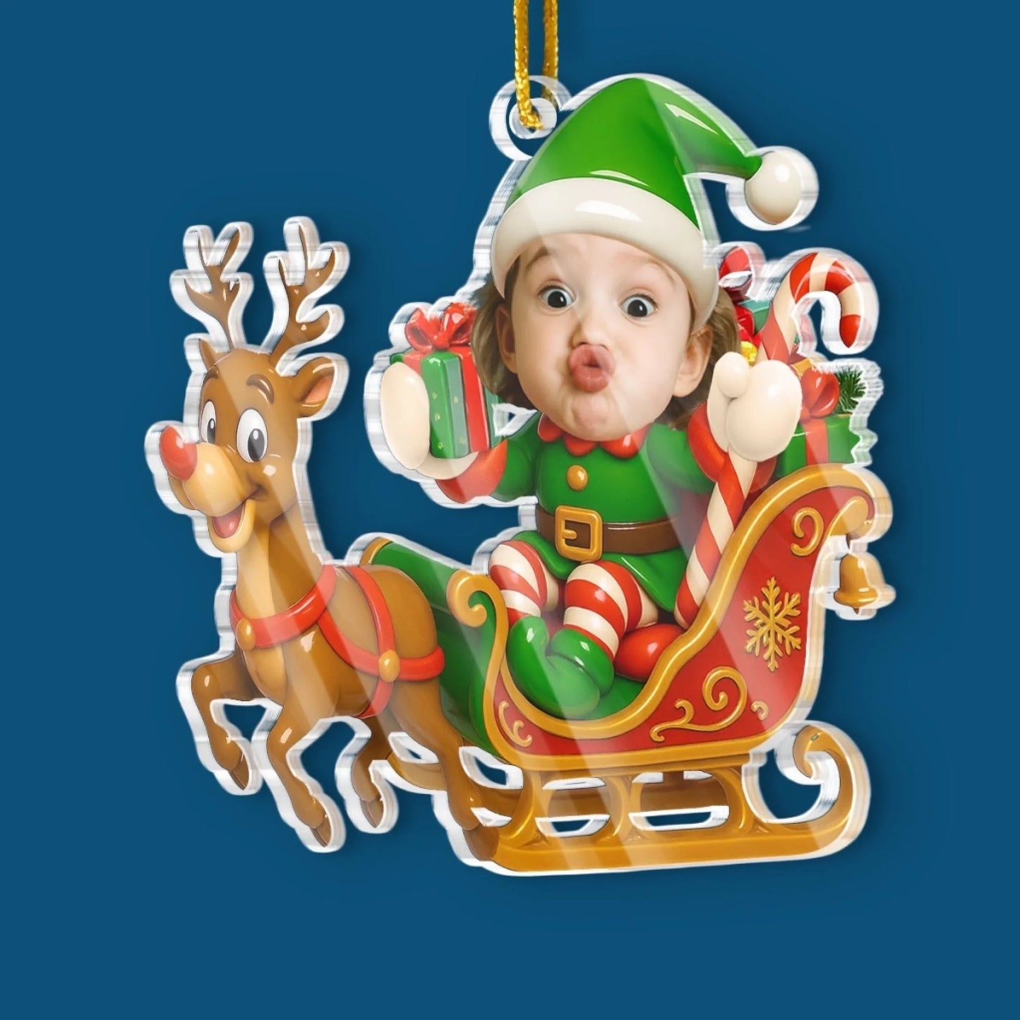 Custom Photo Acrylic Ornament, Personalized Christmas Birthday Gifts For Kids, Sleigh Bells Fun