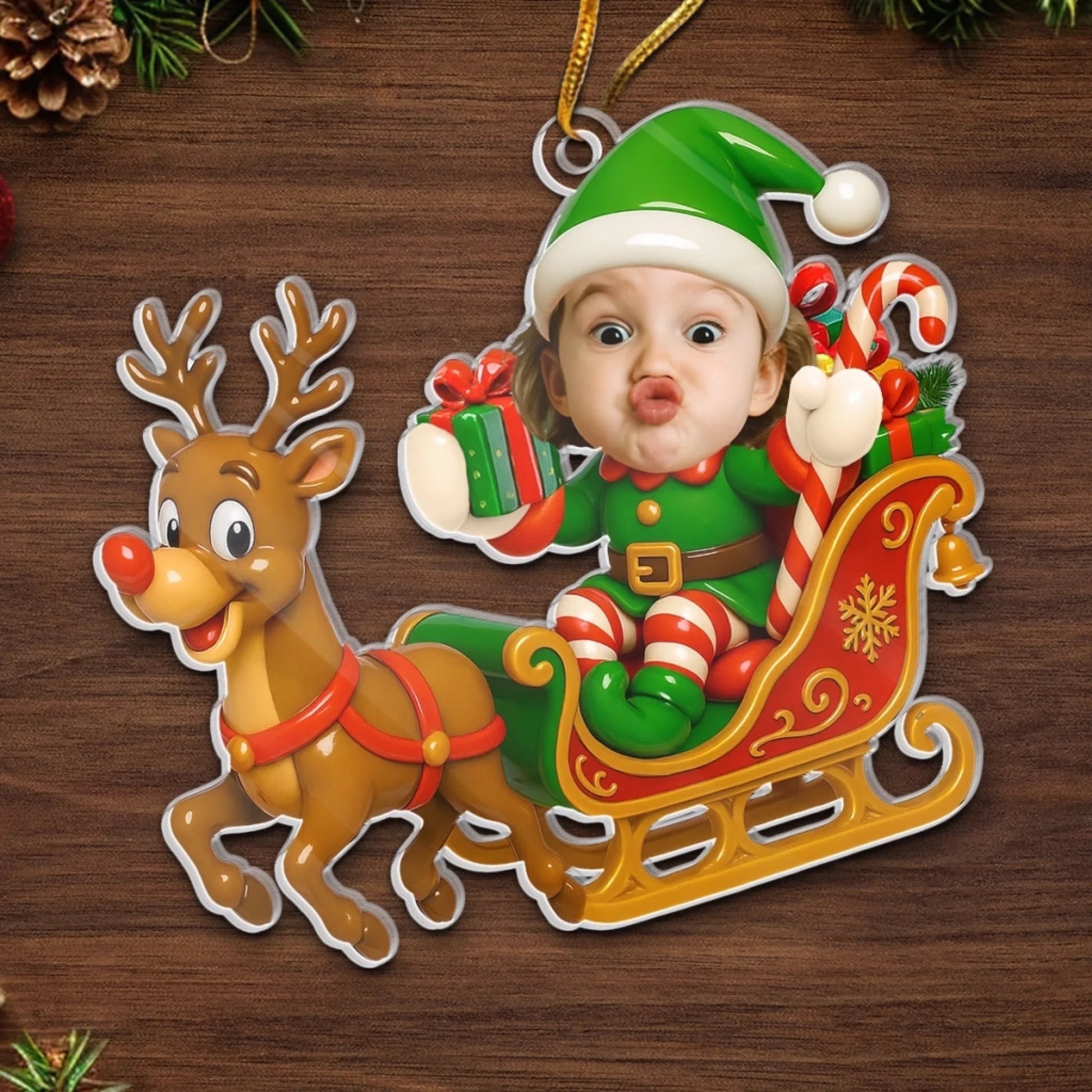 Custom Photo Acrylic Ornament, Personalized Christmas Birthday Gifts For Kids, Sleigh Bells Fun