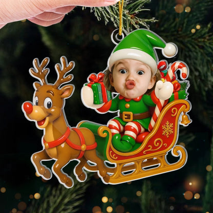 Custom Photo Acrylic Ornament, Personalized Christmas Birthday Gifts For Kids, Sleigh Bells Fun